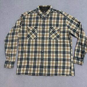 KUHL Plaid Button Down Shirt Long Sleeves Hiking Blue Tan Mens Size XXL